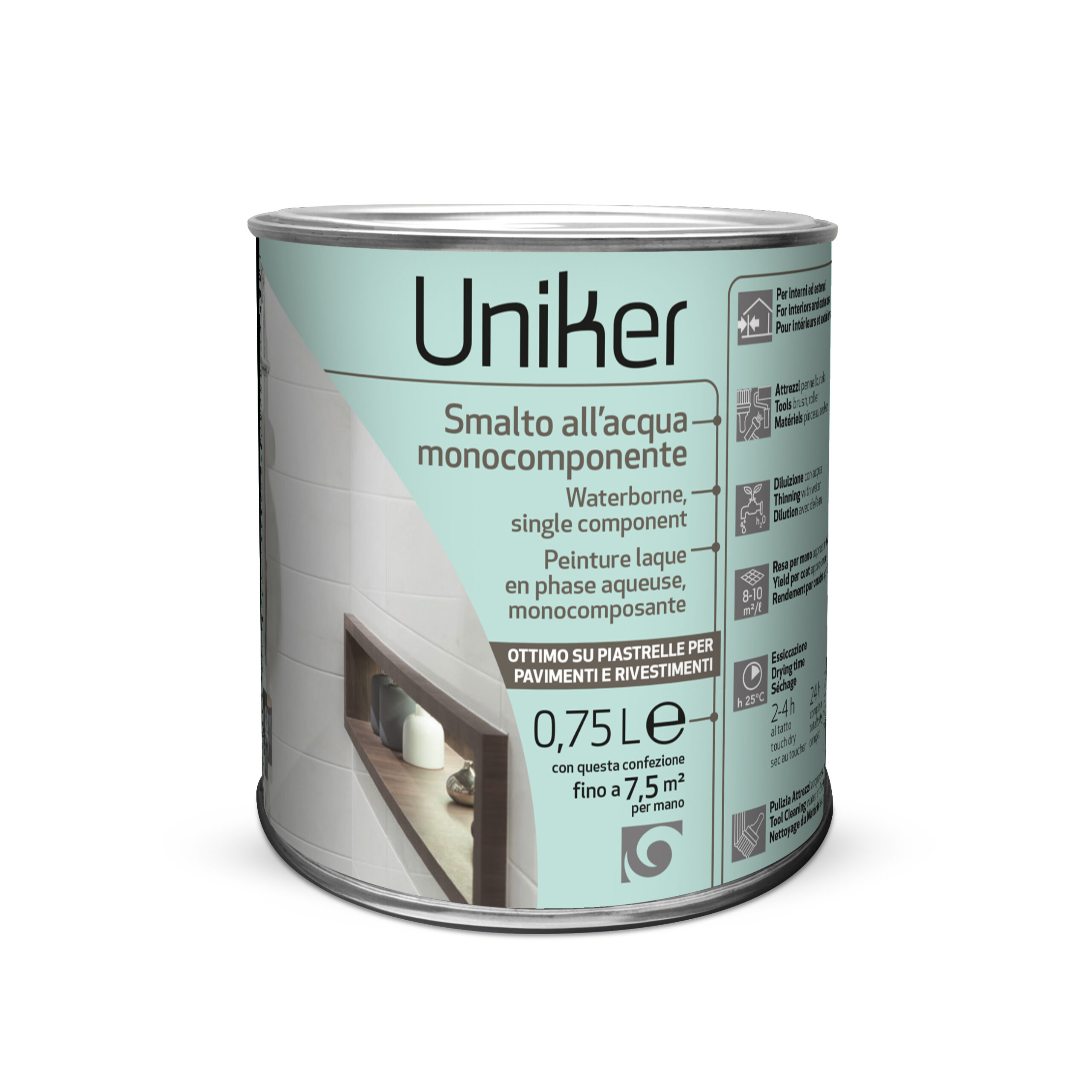 Smalto all’acqua monocomponente per ceramiche a pavimento o a rivestimento Smalto all’acqua monocomponente per ceramiche a pavimento o a rivestimento 0,750ml - immagine 1